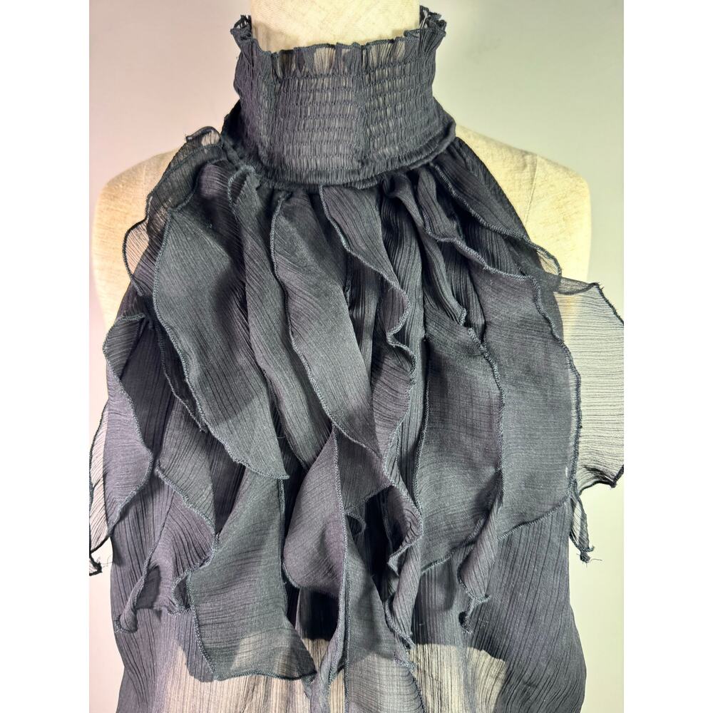 Vintage Y2K Wet Seal Black Ruffle Halter Top Size M - Picture 2 of 6
